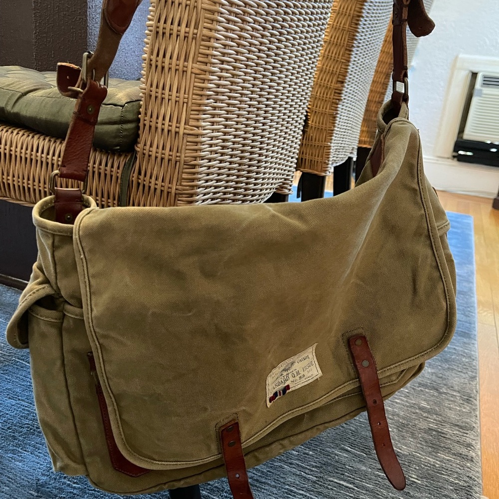 Polo Ralph Lauren Rugby VINTAGE/ Tan Khaki Canvas Messenger/ Laptop Bag